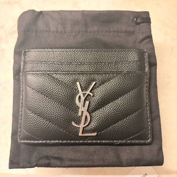 Saint Laurent Black Leather Card Holder with Silver Logo - Picture 2 of 7